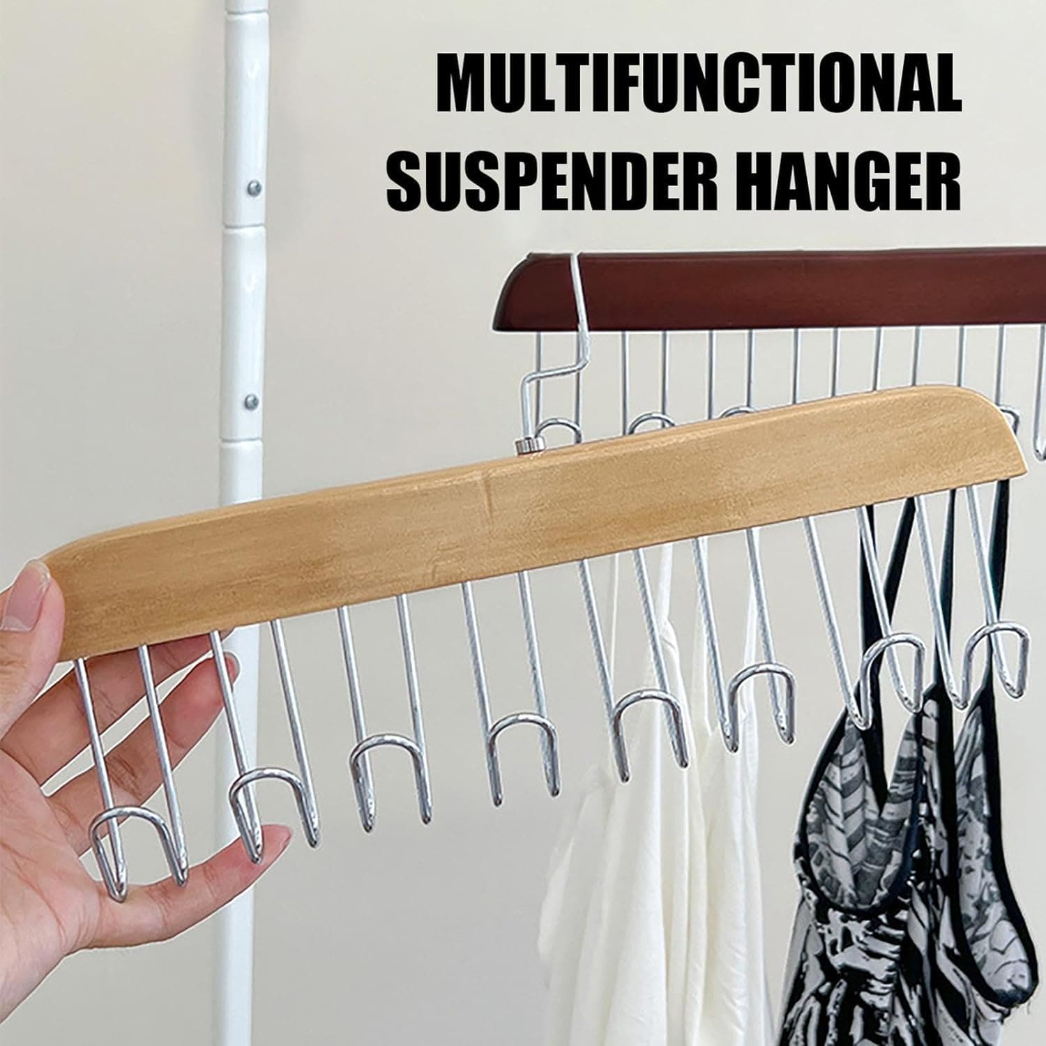 Wooden Suspender Hanger, Multifunctional 8 Hook Hanger, Non Slip Wardrobe Clothing Storage Holder, Dormitory Closet Organizer, Multipurpose Scarf Hat Hanger, 360 Non Slippery Hanger Wooden Suspender Hanger, Multifunctional 8 Hook Hanger, Non Slip Wardrobe Clothing Storage Holder, Dormitory Closet Organizer, Multipurpose Scarf Hat Hanger, 360 Non Slippery Hanger
